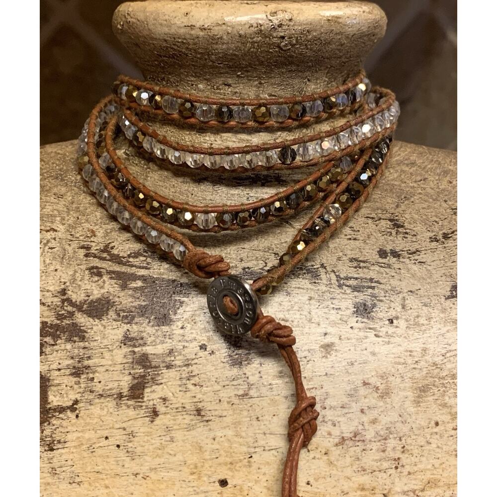 Victoria Emerson Wrap Bracelet Brown and Clear AB Tones w/ Brown Edges